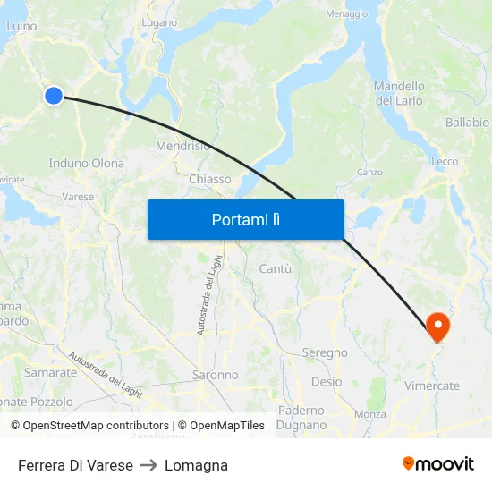 Ferrera Di Varese to Lomagna map
