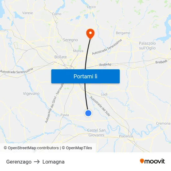 Gerenzago to Lomagna map