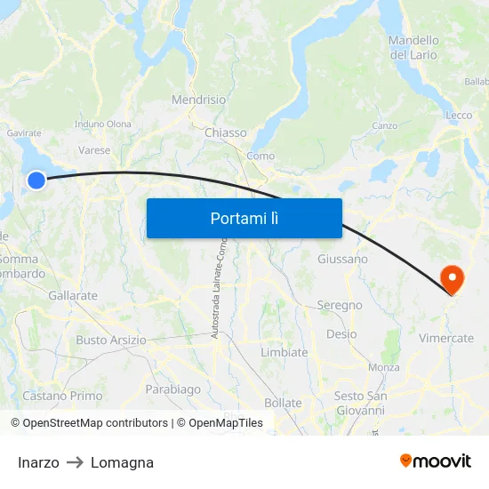 Inarzo to Lomagna map