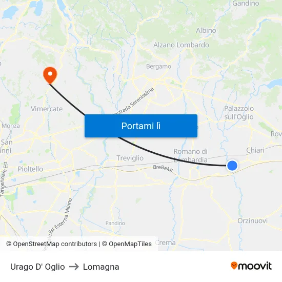 Urago D' Oglio to Lomagna map