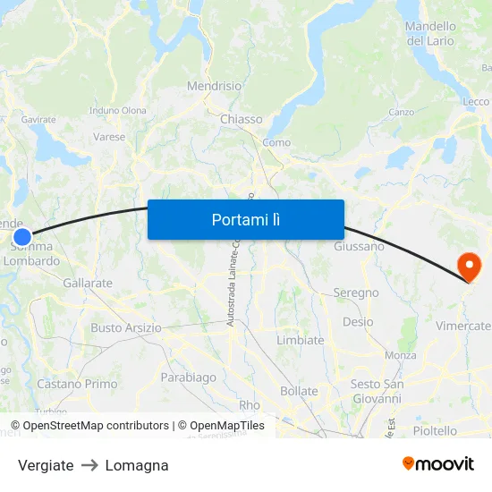 Vergiate to Lomagna map