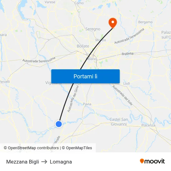 Mezzana Bigli to Lomagna map