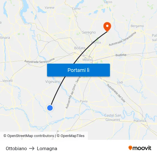 Ottobiano to Lomagna map