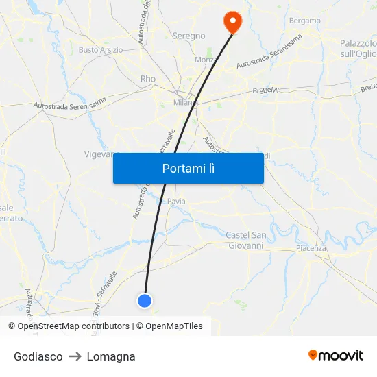 Godiasco to Lomagna map