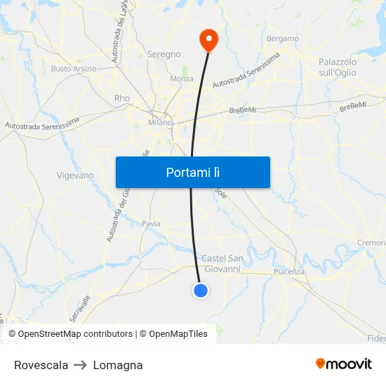 Rovescala to Lomagna map