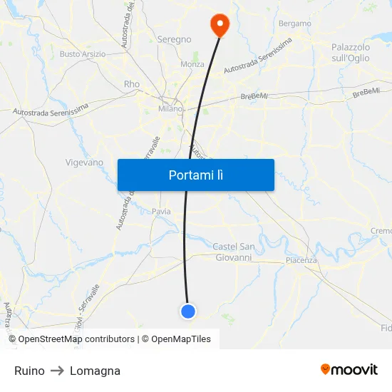 Ruino to Lomagna map