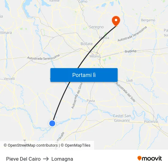Pieve Del Cairo to Lomagna map