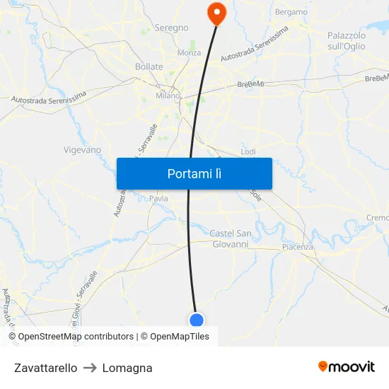 Zavattarello to Lomagna map
