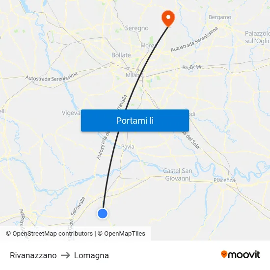 Rivanazzano to Lomagna map
