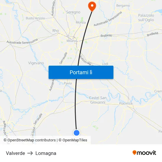 Valverde to Lomagna map