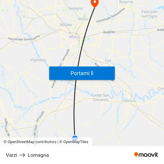 Varzi to Lomagna map