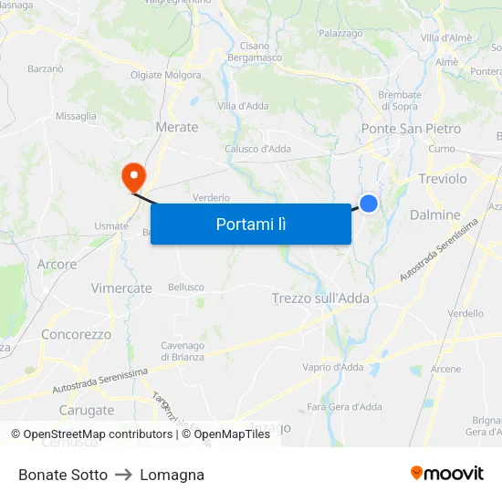 Bonate Sotto to Lomagna map