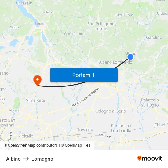 Albino to Lomagna map