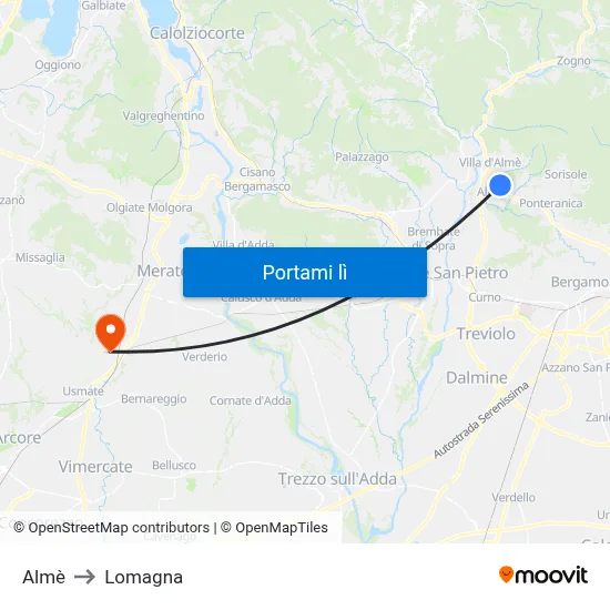 Almè to Lomagna map