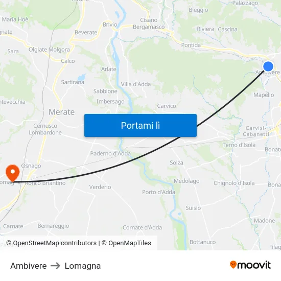 Ambivere to Lomagna map