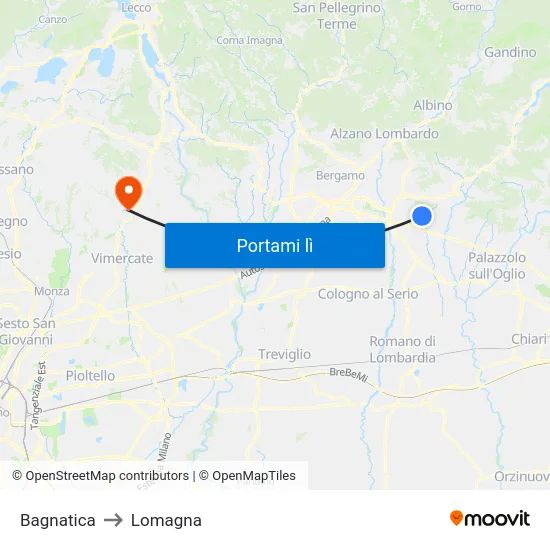 Bagnatica to Lomagna map