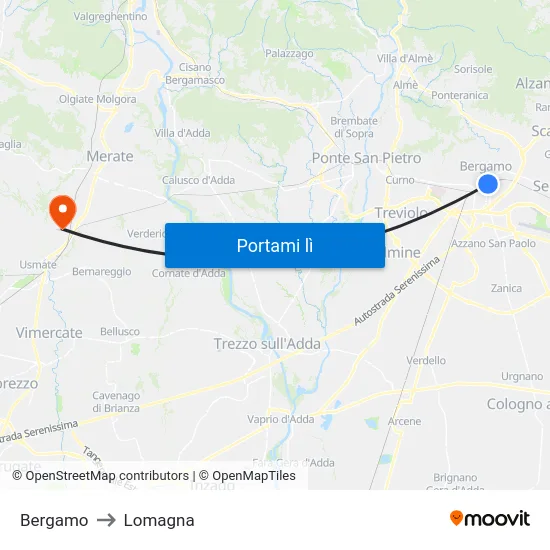 Bergamo to Lomagna map