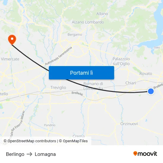 Berlingo to Lomagna map