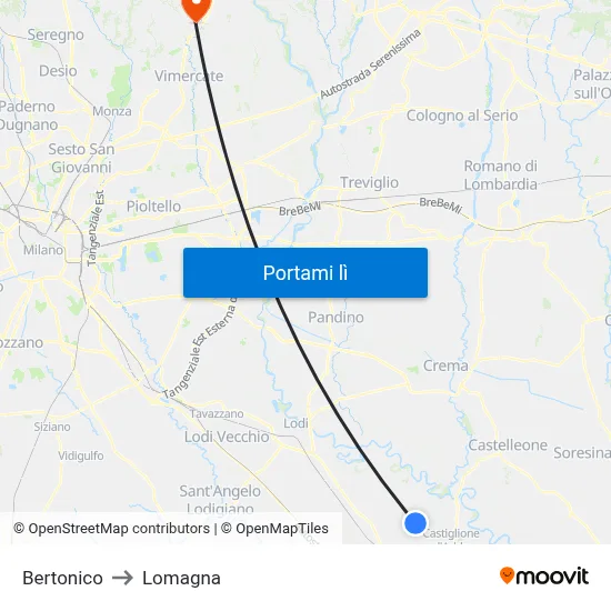 Bertonico to Lomagna map