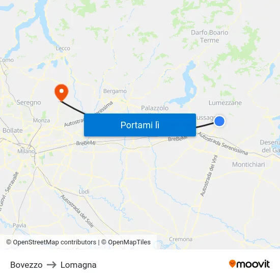 Bovezzo to Lomagna map