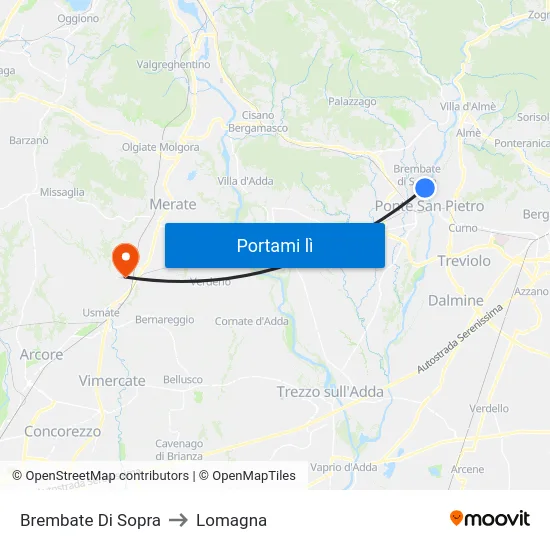 Brembate Di Sopra to Lomagna map