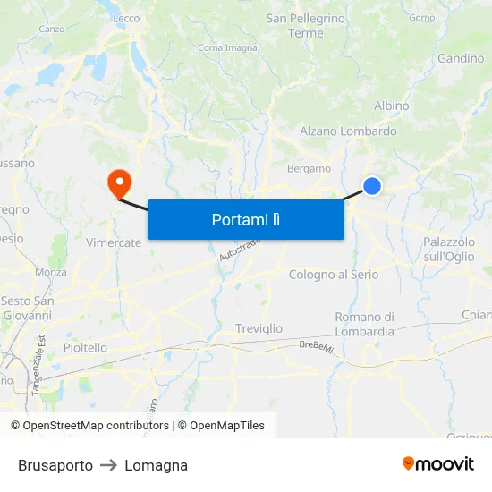 Brusaporto to Lomagna map