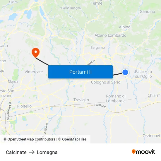 Calcinate to Lomagna map