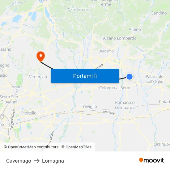 Cavernago to Lomagna map