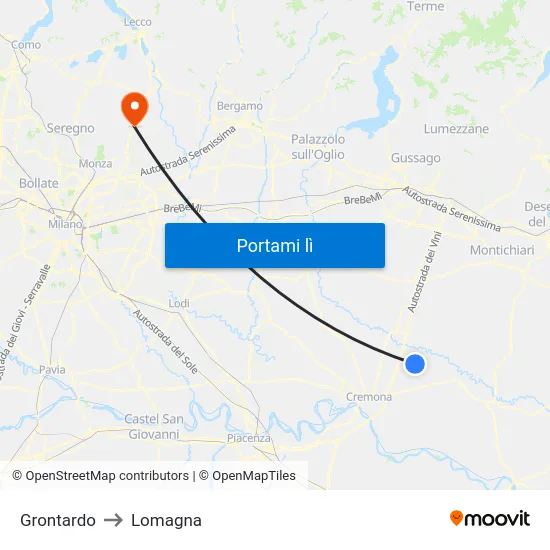 Grontardo to Lomagna map