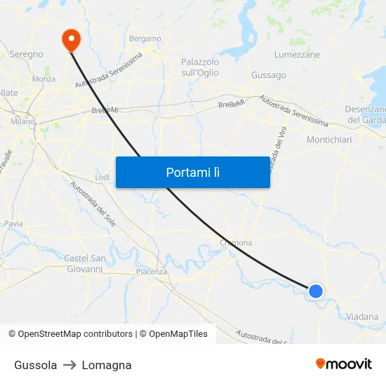 Gussola to Lomagna map