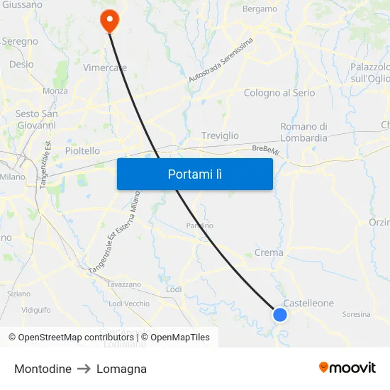 Montodine to Lomagna map