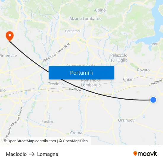 Maclodio to Lomagna map