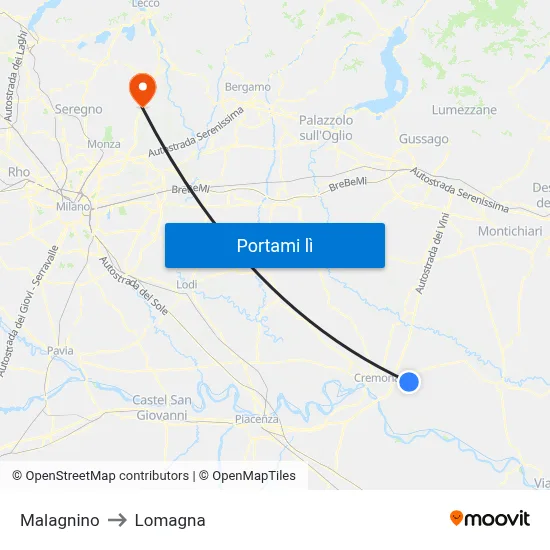Malagnino to Lomagna map