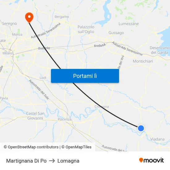 Martignana Di Po to Lomagna map