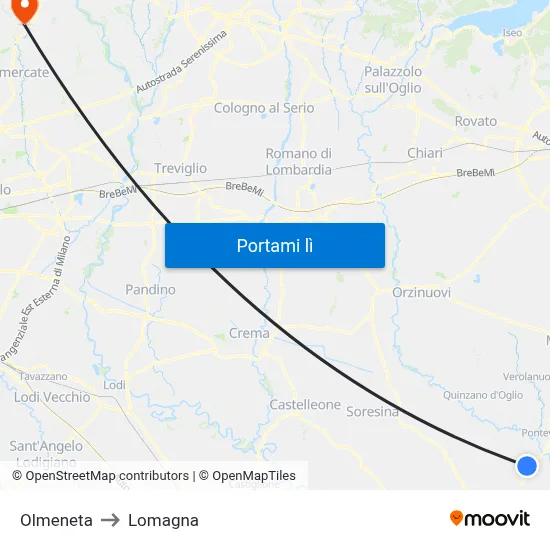 Olmeneta to Lomagna map
