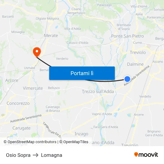 Osio Sopra to Lomagna map