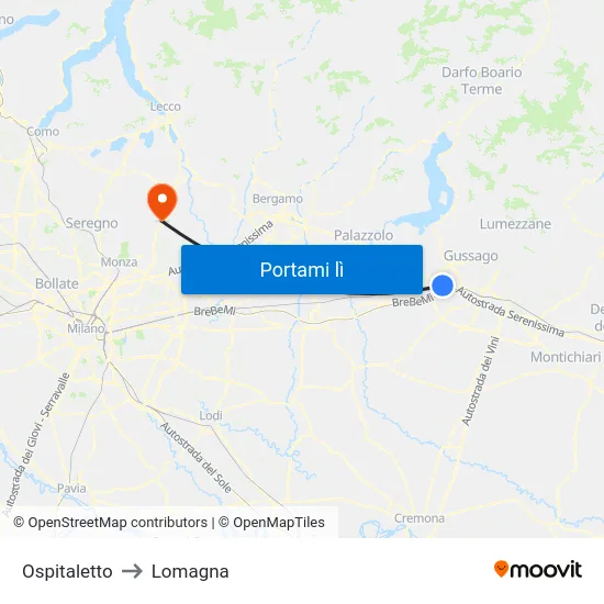 Ospitaletto to Lomagna map