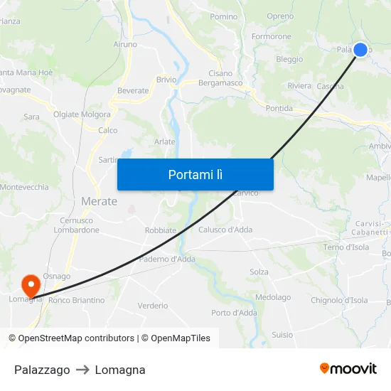 Palazzago to Lomagna map