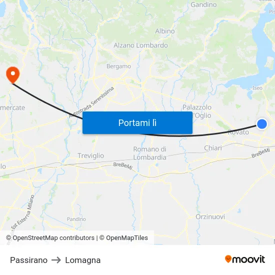 Passirano to Lomagna map
