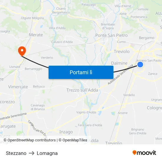 Stezzano to Lomagna map