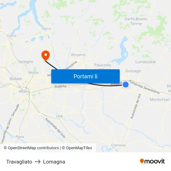 Travagliato to Lomagna map