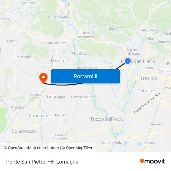 Ponte San Pietro to Lomagna map