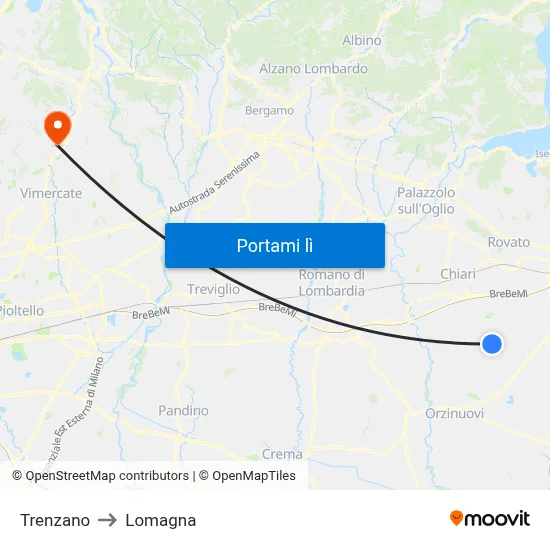 Trenzano to Lomagna map