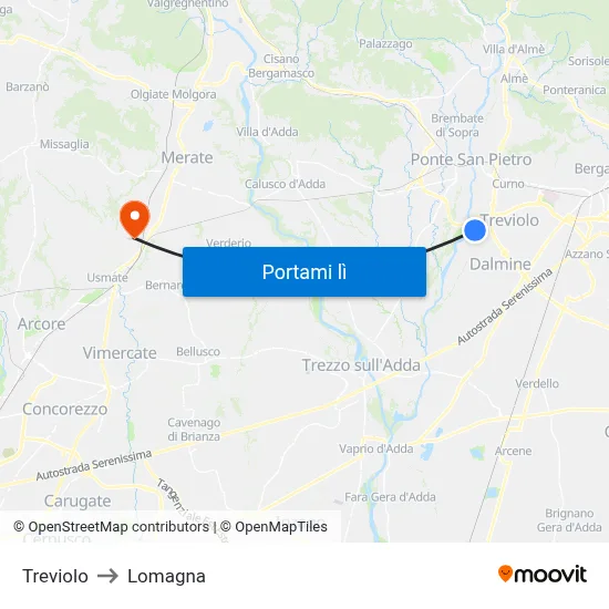 Treviolo to Lomagna map