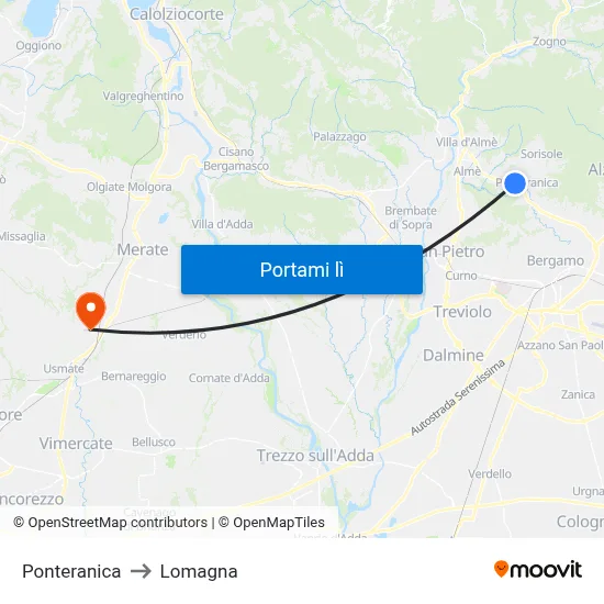 Ponteranica to Lomagna map