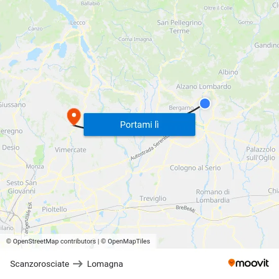 Scanzorosciate to Lomagna map