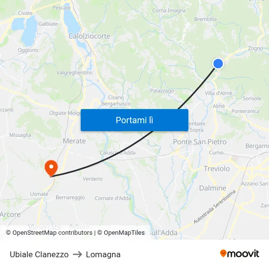 Ubiale Clanezzo to Lomagna map