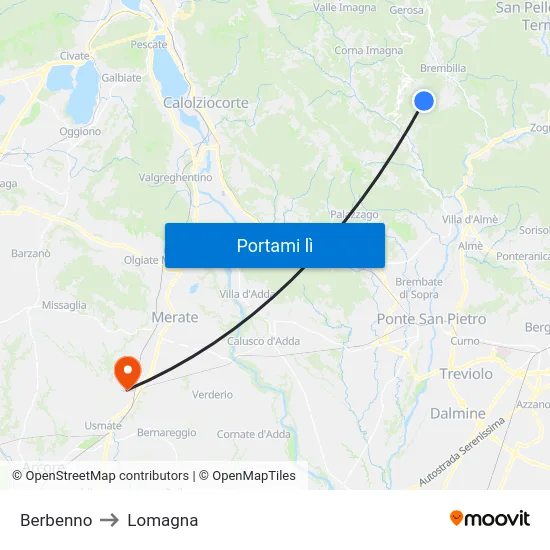 Berbenno to Lomagna map