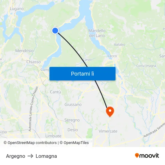 Argegno to Lomagna map