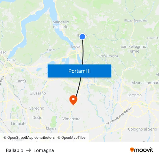 Ballabio to Lomagna map